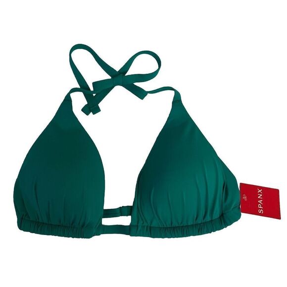 Spanx Women Sz Large Triangle Bikini Swim Top Mystic Green - Picture 3 of 9